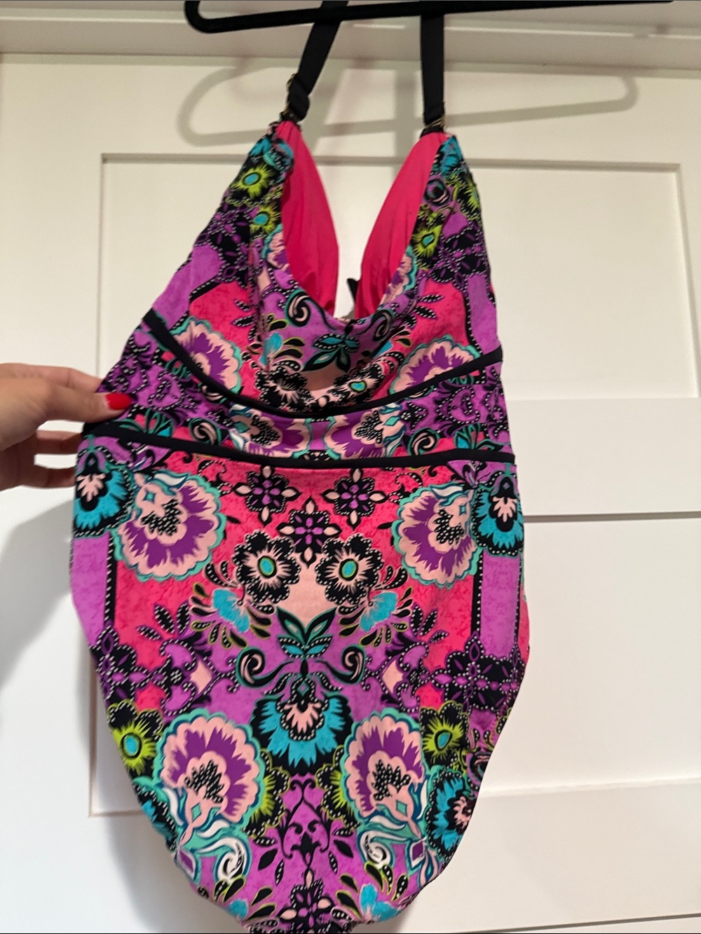 NWOT Nanette Lepore Pink Purple Floral One-Piece Swimsuit with Teal Accents - Picture 3 of 5